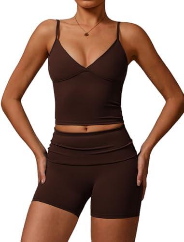 QBGJTD Two Piece Workout Sets For Women Tank Top Matching High Waist Tummy Control Shorts Gym Yoga Active Wear Outfits Medium, Medium