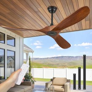 Obabala 52 Inch Ceiling Fan No Light, Wood Indoor Outdoor Ceiling Fans Without Lights, Modern Propeller Exterior 3 Blade Wooden Fan for Patios Bedroom Living Room Porch(Walnut)