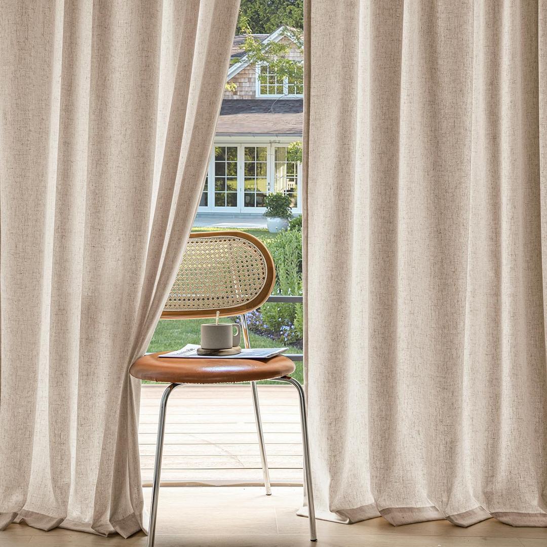 MIULEE Non-See-Through Privacy Linen Curtains 2 Panels, Light Filtering Window Curtains Farnhouse Textured Back Tab Semi Sheer Drapes for Bedroom Living Room, 52 x 90 Inches Long, Beige