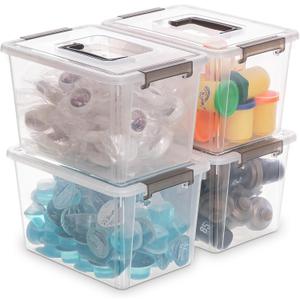 Citylife 4 Packs Plastic Storage Bins with Latching Lids Clear Storage Box with handle Stackable Storage Containers for Organizing Toys, Crafts, Tools