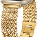 Minyee Metal Bands Compatible with Fitbit Sense 2/Versa 4/Versa 3/Sense Bands Women, Dressy Stainless Steel Multi-chain Designer Luxury Link Bracelet Wristband Replacement Strap (Gold)