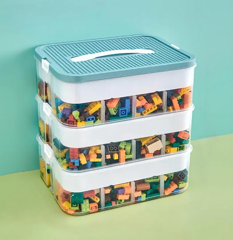 Toy Storage Organizer for Lego, 3 Tier Stackable Storage Bin Transparent Building Bricks Puzzle Craft Plastic Container Organizing Sorter for Kids, Green