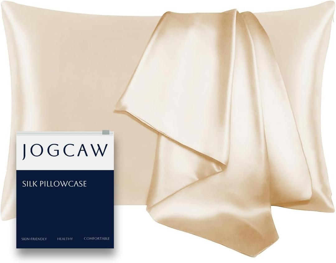 Silk Pillowcase for Hair and Skin, Soft Breathable Smooth Cooling Mulberry Silk Pillow Case, Both Sides Grade 6A Silk Pillow Covers with Hidden Zipper (Beige-1pc, Queen)