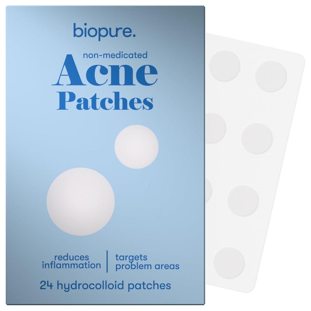 3Pack BIOPURE Hydrocolloid Acne Patches - 24 Count Acne Patches for Acne - Pimple Patches and Hydrocolloid Patch for Face. (Clear - 12 8mm + 12 12mm Patches)