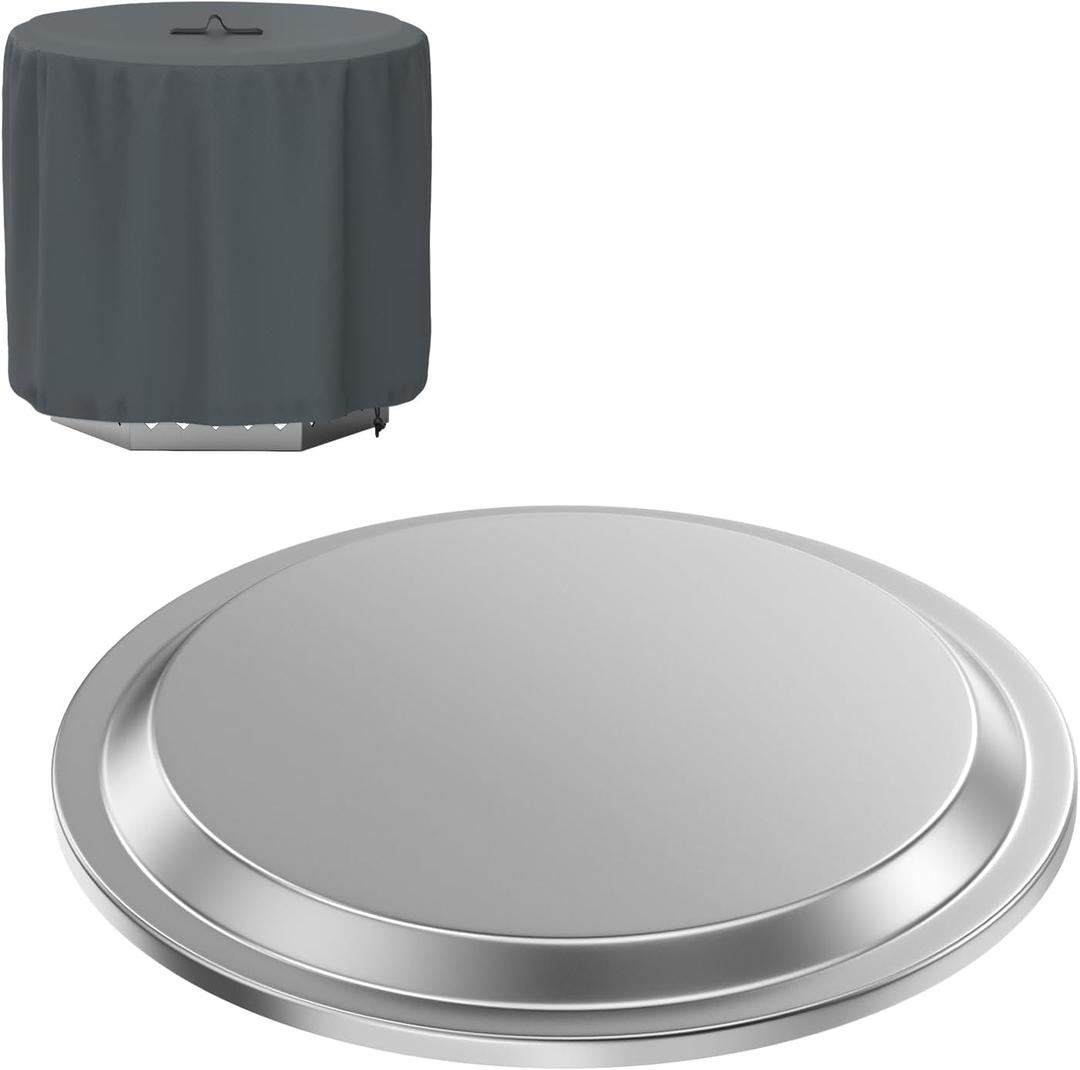 Fire Pit Lid with 600D Oxford Fabric Fire Pit Cover for Solo Stove Yukon 27'' Fire Pit, Stainless Steel Portable Firt Pit Accessories for Outdoor Fireplace and Camping, 27 Inch