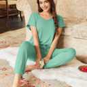 Ekouaer Pajama Sets for Women 2 Piece Lounge Sets Short Sleeve Pullover Top and Jogger Pants Pjs Sleepwear Tracksuit S-XXL (Gray Green)