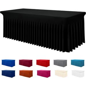 Smiry Spandex Tablecloth, Elastic Fitted Stretch Tablecloth for 6FT Rectangle Tables, Waterproof Washable Table Cover Skirt for Outdoor, Wedding, Banquet & Parties (Black, 72Lx30Wx30H Inch)