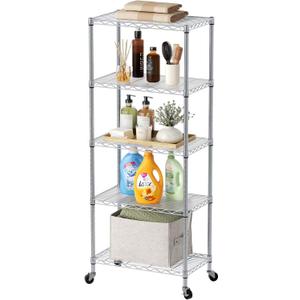 5 Shelves Storage Wire Shelf Closet Metal Shelving Pantry Wheels, 5Tier/14"D X 24"W X 61"H