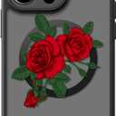 FUNMIKO for iPhone 14 Pro Case Military-Grade Protection & Wireless Charging - Trendy Floral Design for Women Girls, Non-Slip Matte Phone Cover with Shockproof Corners - Blooming Red Rose