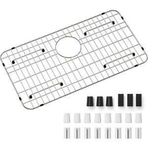 Stainless Steel Sink Grid and Protectors for Bottom of Kitchen Sink，26" x 14" Inches with Rear Drain, 26" X 14 1/16"
