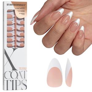 BTArtboxnails XCOATTIPS White French Tip Press On Nails, M Almond, Peach | Lamp-Curable, 4-Week Wear, Natural Nail Look, Salon Quality Value at Home, Easy-to-Apply for Beginners, 160ct Nail Tips Only