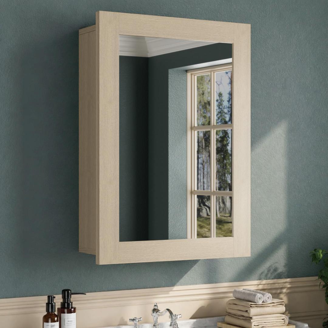 Buruis 20 x 28 Inch Bathroom Wood Medicine Cabinet Mirror, Oak Finish