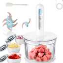 Glass Food Processor with 3 Blades & 4 Bowls (8 Cup + 3x0.5 Cup), Small Food Processor& Meat Grinder - Compact Design for Meal Prep, Baby Food, Sauces - Dishwasher Safe (white)