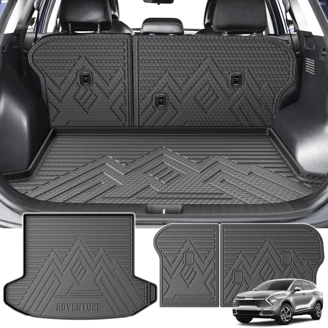 KUST Trunk Cargo Mat for Kia Sportage 2023-2025 (No PHEV), TPE Rubber Cargo Liner and Back Seat Protector for Sportage Accessories Odorless Non-Slip High Edge