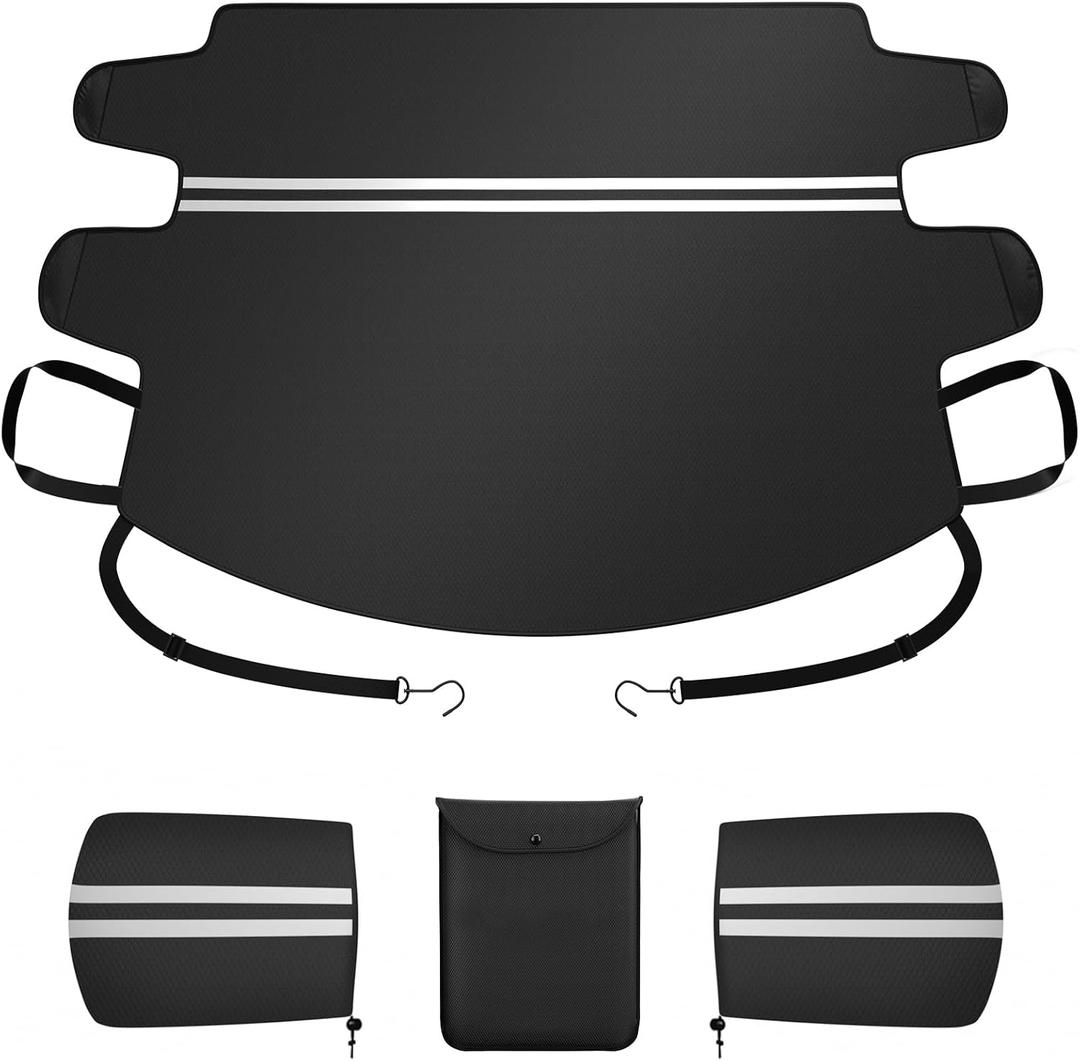 Car Windshield Snow Cover | 600D Oxford Fabric Windshield Frost Cover with Mirror Protector Cover| Fit for Compact Cars, SUV and Sedan | Essential Car Winter Accessories | Small (57"x45")