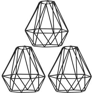 EE Eleven Master Lighting Metal Cage Lampshade for Pendant Light Cord Kit Vintage Lamp Holders Hanging Lighting Cord Fixture Farmhouse Bedroom Dining Room Decoration (3 Packs/Diamond Shape)