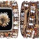 JR.DM Boho Beaded Band Women Compatible with Apple Watch 38mm 40mm 41mm 42mm (S10/11) Brown Stone Bracelet Adjustable Handmade Braided Rope Strap for iWatch Series 11/10/9/8/7/6/5/4/SE 3/2/1