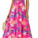 BTFBM Womens Spring 2026 Casual Maxi Dresses Short Sleeve Smocked Tiered Floral Boho Long Beach Dress with Pockets (S)