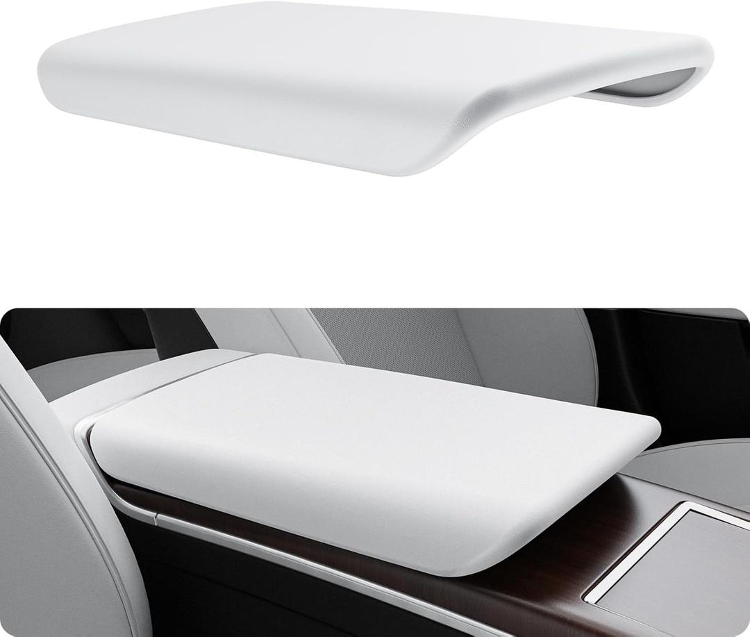 BASENOR Upgraded Tesla Model S Model X Center Console Cover Non-Slip TPE Armrest Cover [No Logo] Protector Armrest [Proprietary Design] 2021-2026 Tesla Interior Accessories White