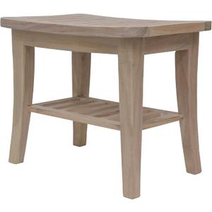 Redmon Genuine Teak Bench Seat, Sustainably Harvested, Natural Woodgrain Lime Wash Finish, Underseat Shelf, 20.25" W x 13.75" D x 17.00" Height