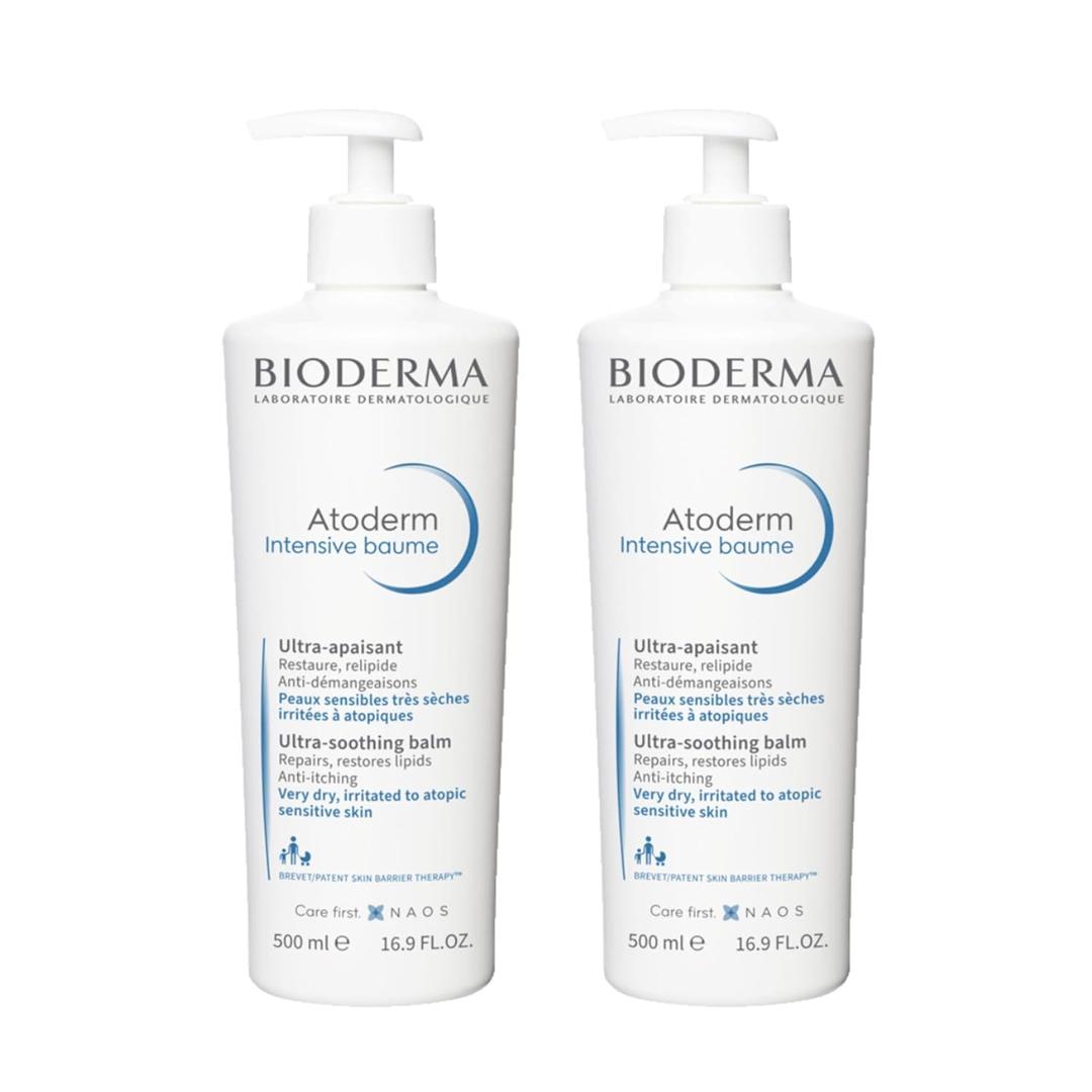 Bioderma Atoderm Intensive Balm, Hydrating Balm for Dry to Atopic Sensitive Skin, Face & Body Moisturizer with Ultra Soothing Anti-Itching Formula, Fragrance-Free, Non-Greasy & Non-Sticky for Family (16.9 Ounce (Pack of 2))