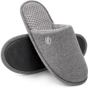 EverFoams Men's Cotton Knit Slippers Lightweight Memory Foam Indoor House Shoes with Anti-Skid Sole (11-12, Grey)