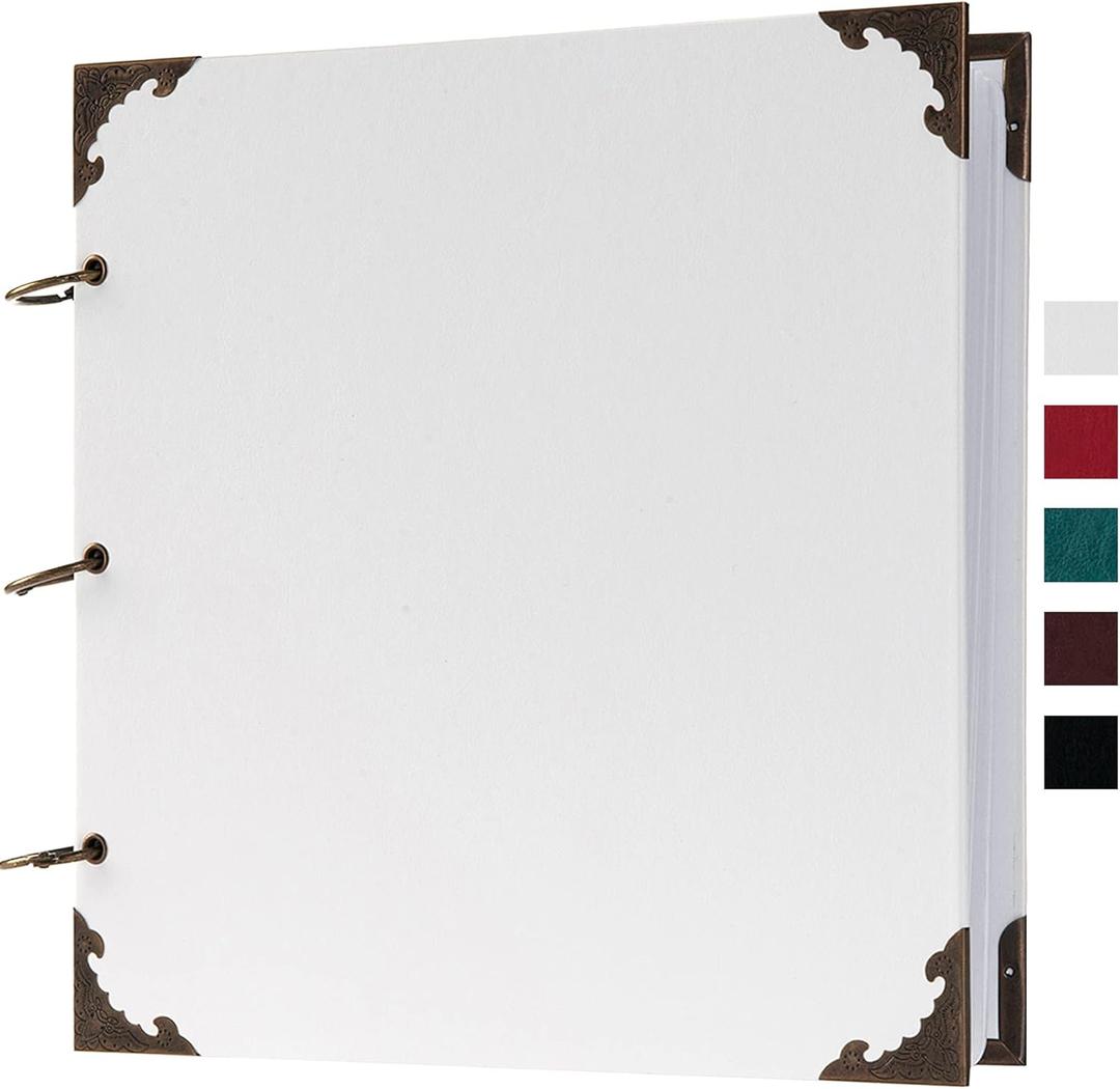 10 x 10 Inch Leather Hardcover 80 Pages DIY Scrapbook Photo Album Blank Craft Paper Wedding Anniversary Family Photo Scrapbook Album (White, 10 x 10 Inch)