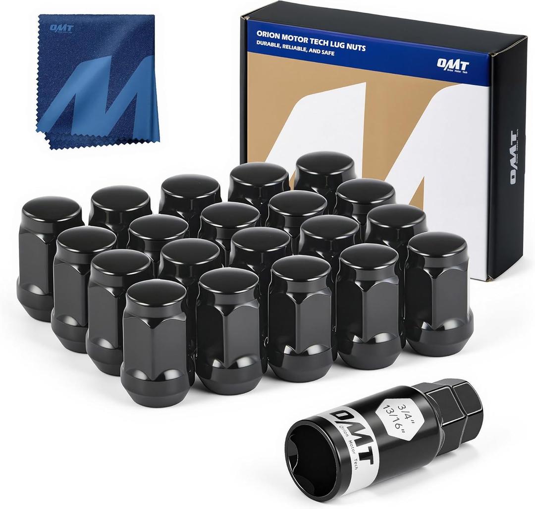 Orion Motor Tech 12x1.5 Lug Nuts Black 20 Piece, M12x1.5 Wheel Lug Nuts Compatible with 2006-2020 Fusion, 2000-2019 Focus, 2001-2023 Escape Aftermarket Wheel