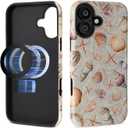 Case for iPhone 16 [Compatible with MagSafe], Matte Soft Silicone + Hard PC Anti-Scratch Shockproof Protective 2-in-1 Case for Women Men - Shell Starfish