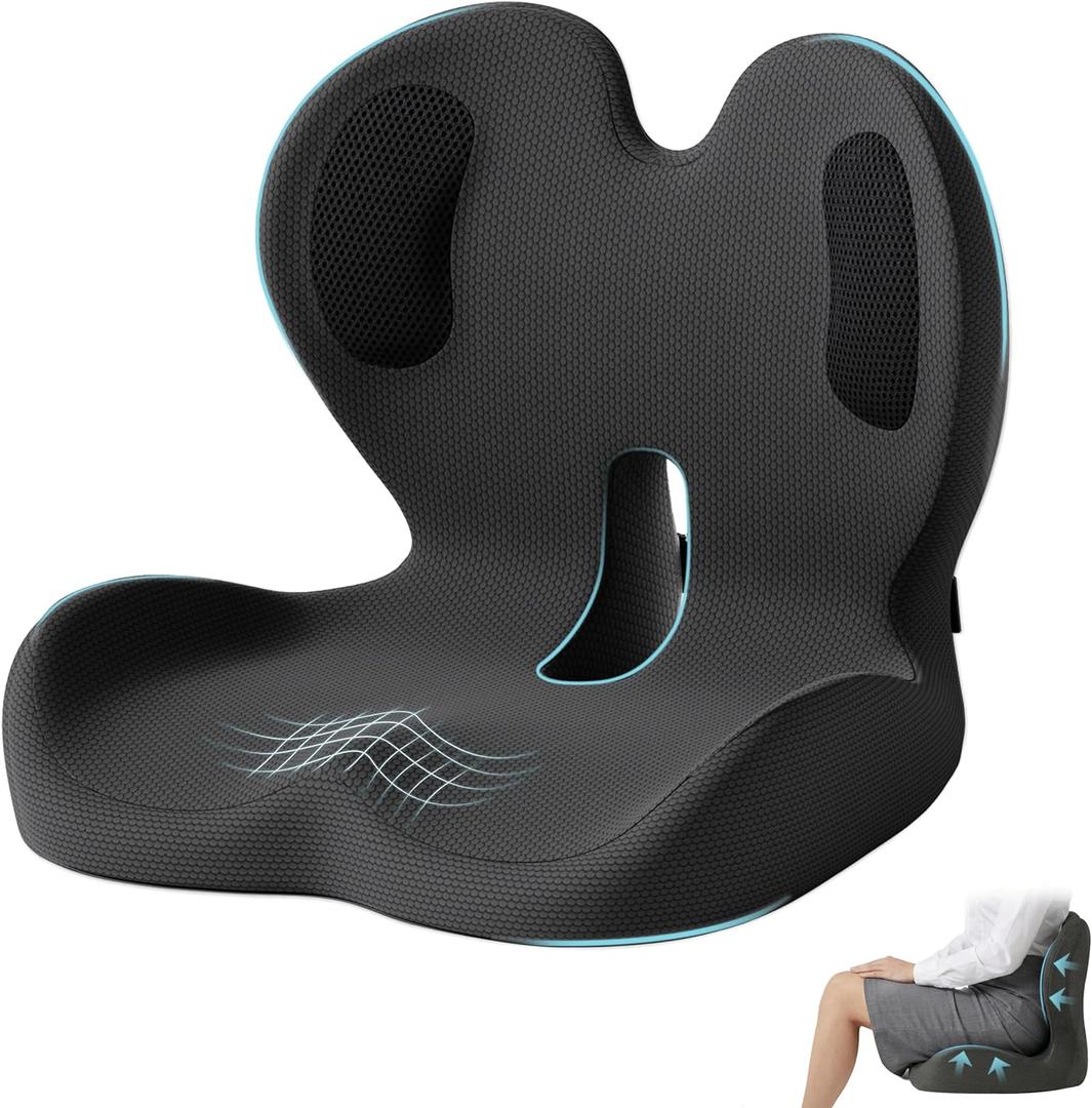 Ergonomic Seat Cushion,Office Chair Cushion with Lumbar Support Pillow,Car Orthopedic Seat Cushions,Designed for Sciatica,Tailbone,Back Pain Relief,for Office,Car,Truck,Home,Desk Chair