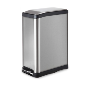 Home Zone Stainless Steel Kitchen Trash Can with Rectangular Design and Step Pedal | 45 Liter / 12 Gallon Storage with Removable Plastic Trash Bin Liner, Silver