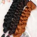 2 x ALXNAN Clip in Hair Extension6PCS Brown with Highlights Long Wavy Hair Extension 24 Inch Thick Soft Synthetic Hair Double Weft Hairpieces for Women