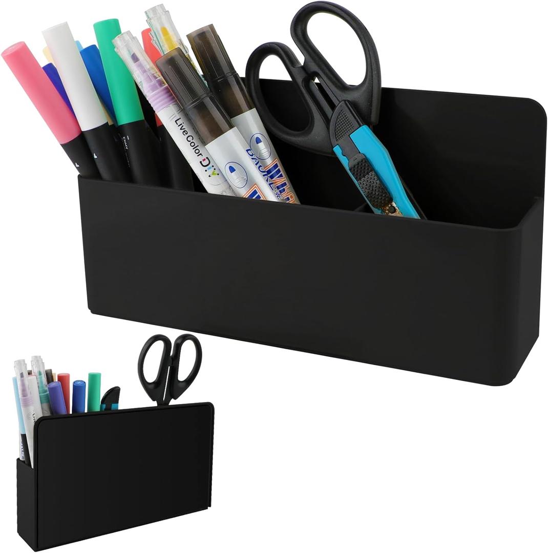 KITANIS Magnetic Pen Holder,3 Compartments Magnetic Dry Erase Marker Holder,Extra Strong Magnet Storage Marker Pen Pencil Organizer for Refrigerator,Whiteboard,Locker Accessories(Long Style) (Black-8.27Inch)