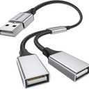 MOGOOD USB Splitter Cable USB y Splitter Adapter (Carplay NOT Supported) Dual Type A 2.0 Power Cord Extension for Charging/Data Transfer/Laptop/Mac/Car (Silver)