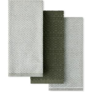 KitchenAid Evergreen Design Series Heavyweight Textured Oversized Kitchen Towels 3-Pack Set, Absorbent 100% Cotton, Dual-Purpose, Deep Forest Green, 18"x28"