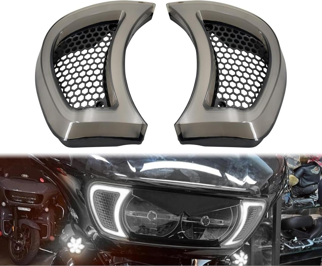 HDBUBALUS Motorcycle Headlight Vent Accent Turn Signal LED Indicator Side Lights For Harley Road Glide FLTRX 2015-2023 (Smoke Lens)