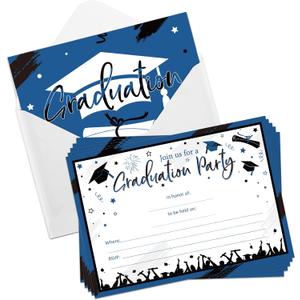 Yisong 30 Pcs Graduation Party Invitations Graduation Invite Cards with Envelopes Grad Announcement Cards for College High School University Grad Celebration Announcement Grad Party(Blue Black)
