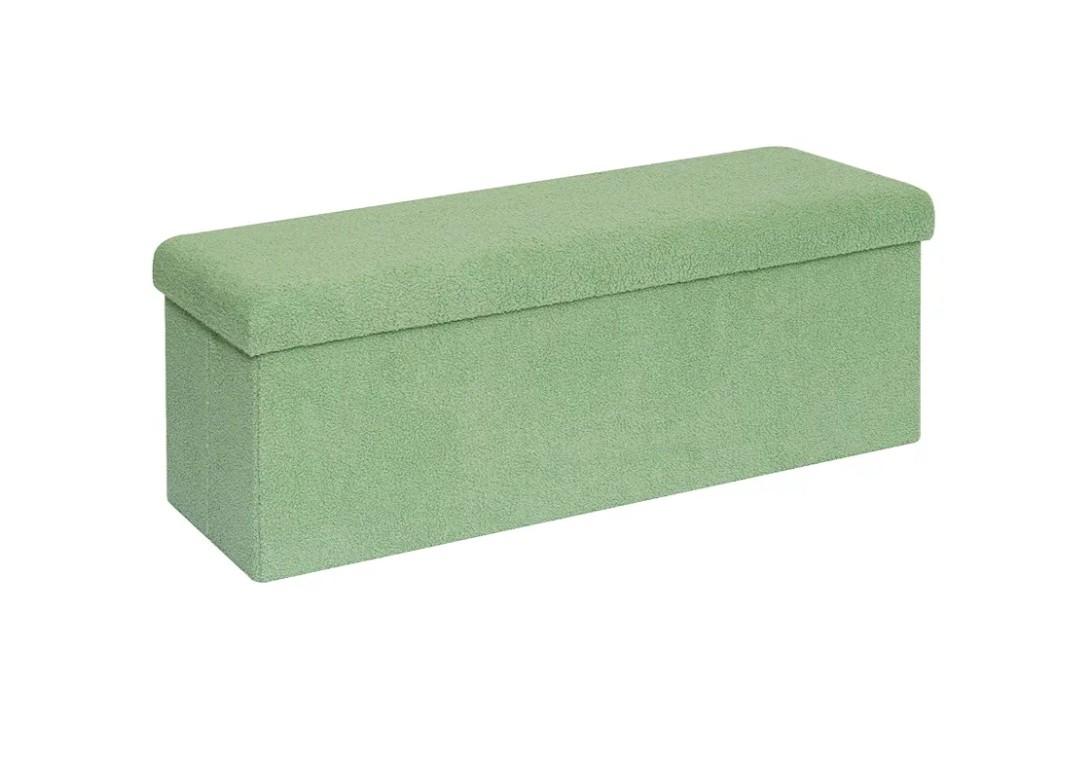 PINPLUS Storage Ottoman Bench Sherpa Ottoman Foot Rest, Foldable Boucle Ottomans Large Storage Box Entryway Bench for Dorm, Green 43.3'' x 15'' x 15''