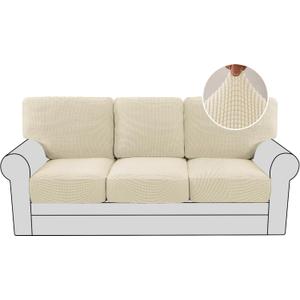 H.VERSAILTEX Multi-Pieces Couch Covers for 3 Cushion Sofa High Stretch Couch Cushion Covers Jacquard Textured Twill Fabric(3 Seat Covers Plus 3 Back Cushion Covers, Natural)