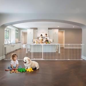 150" Extra Wide Baby Gate, Play Yard Child Safety Gate, Dog Gates with Auto-Close Door, Double Locking System for The House Doorways, Fireplace, Kitchen, 6-Panels, 30" Tall