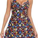 Halcurt Women's One Piece Swimsuit with Skirt Ruched Ruffle Tummy Control Swim Dress Bating Suit (L)