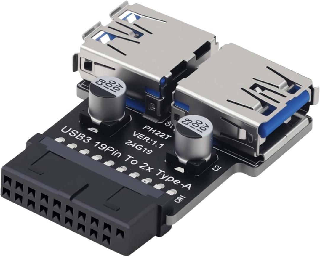 USB 3.0 Front Panel Header Splitter USB3.0 19/20Pin to Double USB A Motherboard Header Adapter 1 Female to 2 Female Front Connector Converter