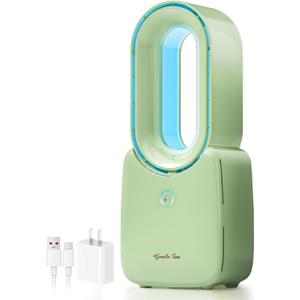 let'me Desk Fan, 11.8 Inch Portable Bladeless Fan Small Personal Cooling Fan with 5 Colors Touch Control LED Light, Quiet USB Table Fan for Home, Office, Bedroom Summer Gift, Green
