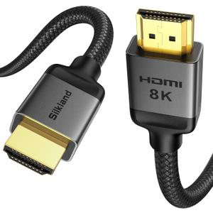 Silkland Long 10K 8K HDMI 2.1 Cable 40ft, (Upgrade Braided) Ultra High Speed HDMI Cable [8K@60Hz, 4K@120Hz] 48Gbps, HDR 10+, eARC, ARC, HDCP 2.2/2.3, Compatible for PS5/Xbox/Soundbar/Roku TV (Grey)