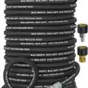 3/8" Pressure Washer Hose 200FT 4800 PSI, Kink Resistant Steel Braided Layer & NonMarking Rubber for Hot/Cold Water, High Power Washer Hose With 3/8 Inch Quick Connect & M22 Fitting, Black