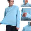 Men's UPF 50+ Sun Protection Hoodie Shirts UV SPF Long Sleeve Rash Guard Fishing Swim Shirts Quick Dry (Blue, L)
