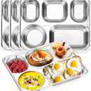 4 Pack 304 Stainless Steel Divided Plates Tray, 5 Sections Small Rectangular Dinner Plates Control Plates for Kids, Picky Eaters, Campers, Diet Food Portion Control