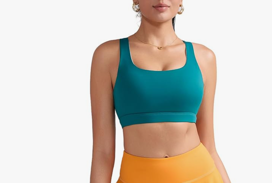 RUNNING GIRL Sports Bras for Women, Medium-High Impact Running Strappy Sports Bra with Removable Pads Color: Green Size:M