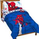 Jay Franco Marvel Spiderman Webtastic 4 Piece Toddler Size Bed Set Super Soft Microfiber Bed Set Includes Toddler Size Reversible Comforter & Sheet Set Bedding (Official Marvel Product)