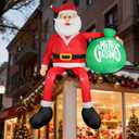 Christmas Inflatable Santa Claus, Outdoor Decorations Sitting Santa Claus Build-in LED Lights, Blow Up Santa Carrying Gift Bag Sitting Roof Yard Patio Bench Shrubs Tree Chair (Red, 8FT)